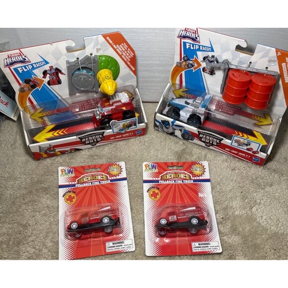 Playskool Heroes Transformers Rescue Bots Flip Racers 2 Sets + 2 Fire Trucks - Picture 9 of 9
